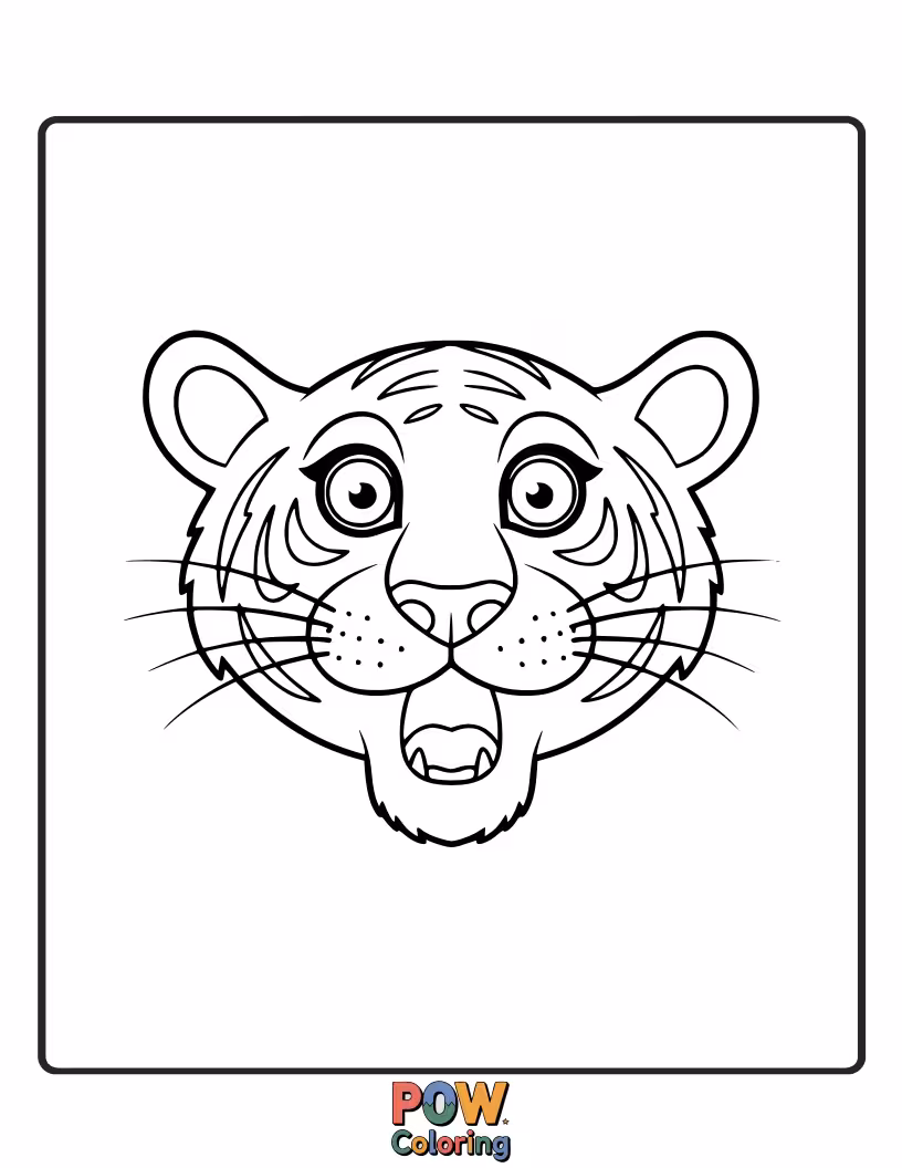 Free coloring page of A wide-eyed baby tiger with a surprised expression, as if it just discovered something amazing. Big discoveries, little cub.