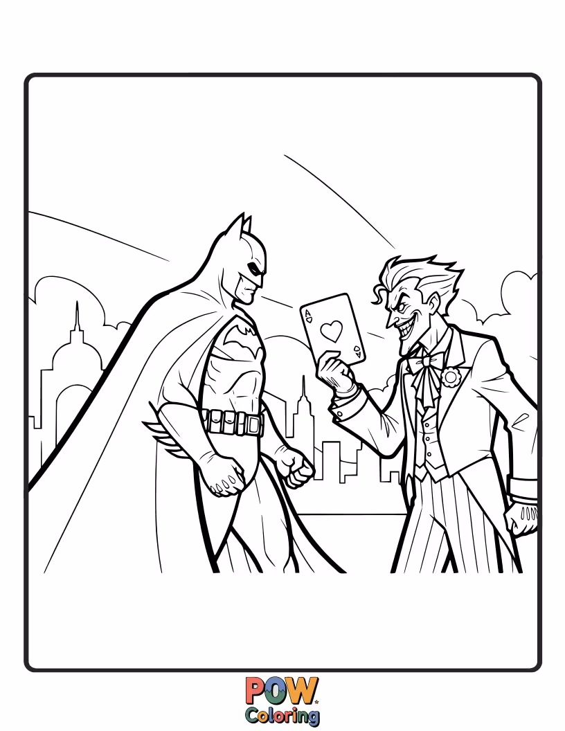 Free coloring page of Batman facing a legendary foe like Ra's al Ghul in a grand setting.