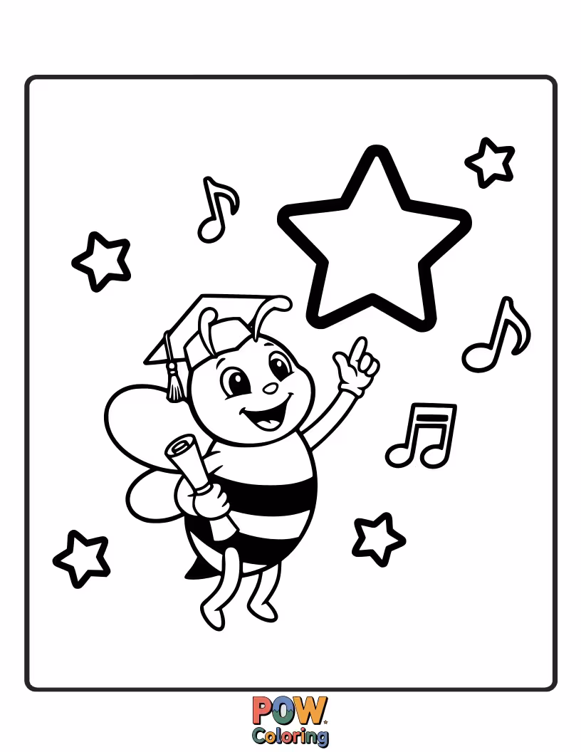 Free coloring page of A bee with a tiny crown and cape, ready for its moment in the spotlight.