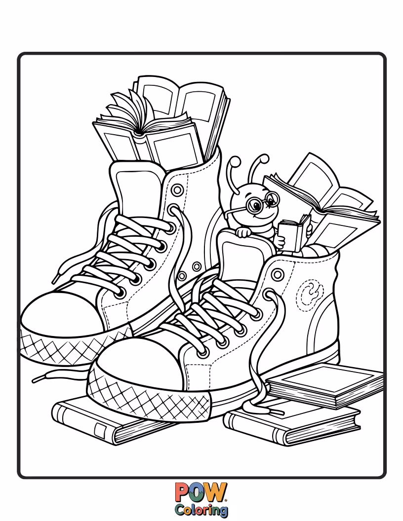 Free coloring page of Bookworms is reading the books with a specs interestingly.