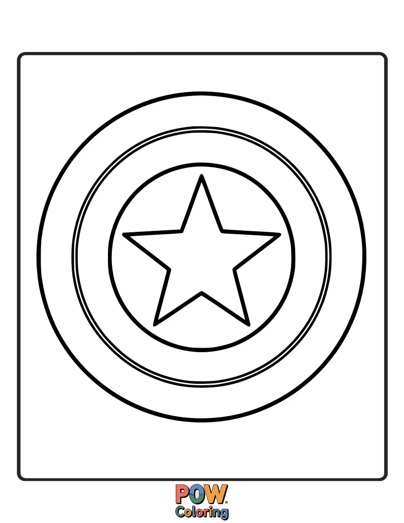 Free coloring page of A bold and detailed illustration of Captain America's famous shield emblem, perfect for a simple yet striking coloring page.