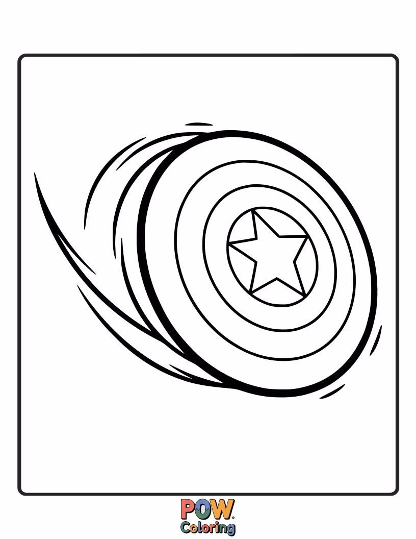 Free coloring page of Captain America is shown in the middle of spinning his shield, creating a visually interesting and dynamic effect. This highlights his control.