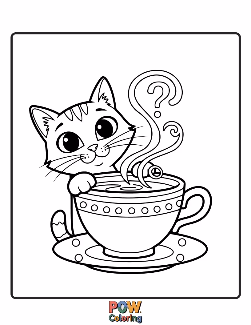 Free coloring page of A curious cat is batting at a sparkly charm that a wizard is trying to enchant.