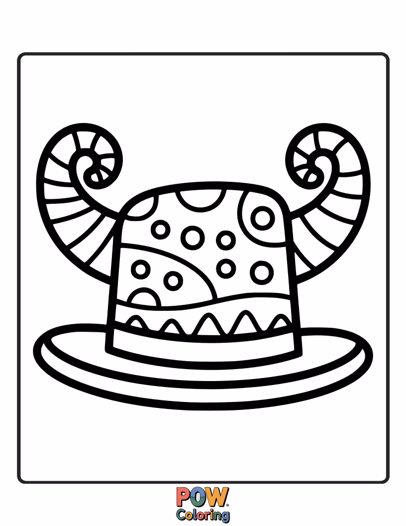 Free coloring page of This unique clown wears an impossibly tall, stacked hat adorned with fun objects.