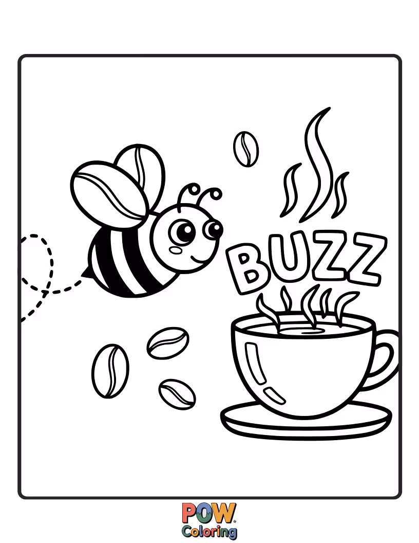 Free coloring page of A busy bee collecting nectar from a giant coffee flower.