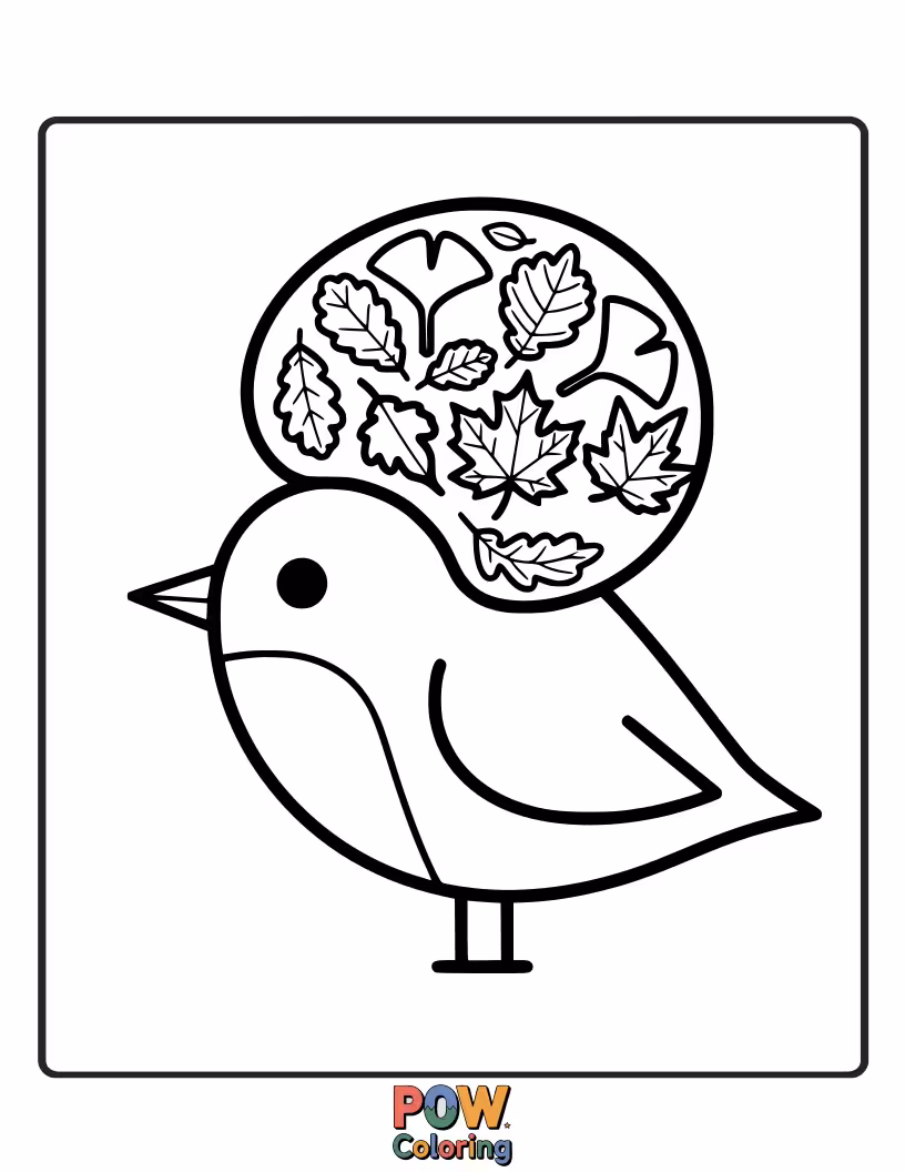 Free coloring page of A bird trying to build a nest with colorful candy corn instead of twigs.