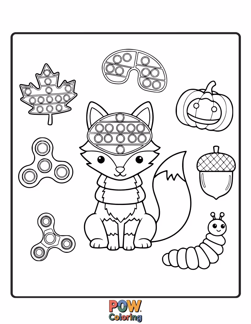 Free coloring page of A fox trying to knit a cozy scarf, but keeps getting tangled in the yarn.