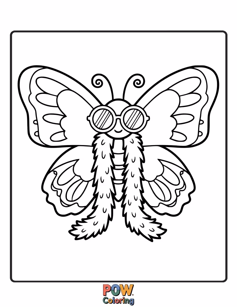Free coloring page of A glamorous butterfly with soft feather boa wings, posing elegantly on a sparkling tiara. Simply fabulous!
