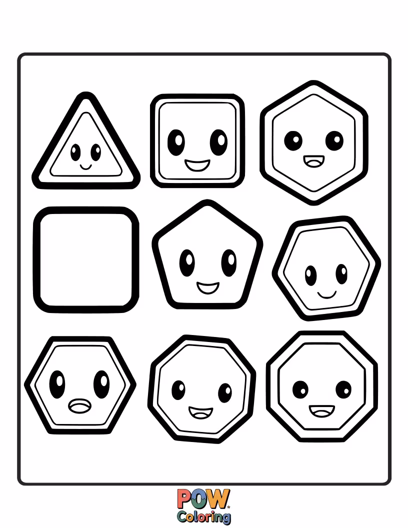 Free coloring page of Explore various polygons, from simple triangles to complex octagons, for a creative geometric coloring adventure.