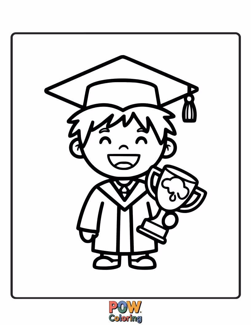 Free coloring page of A creative artist character with a graduation cap, holding a paintbrush and palette, ready to paint their future.