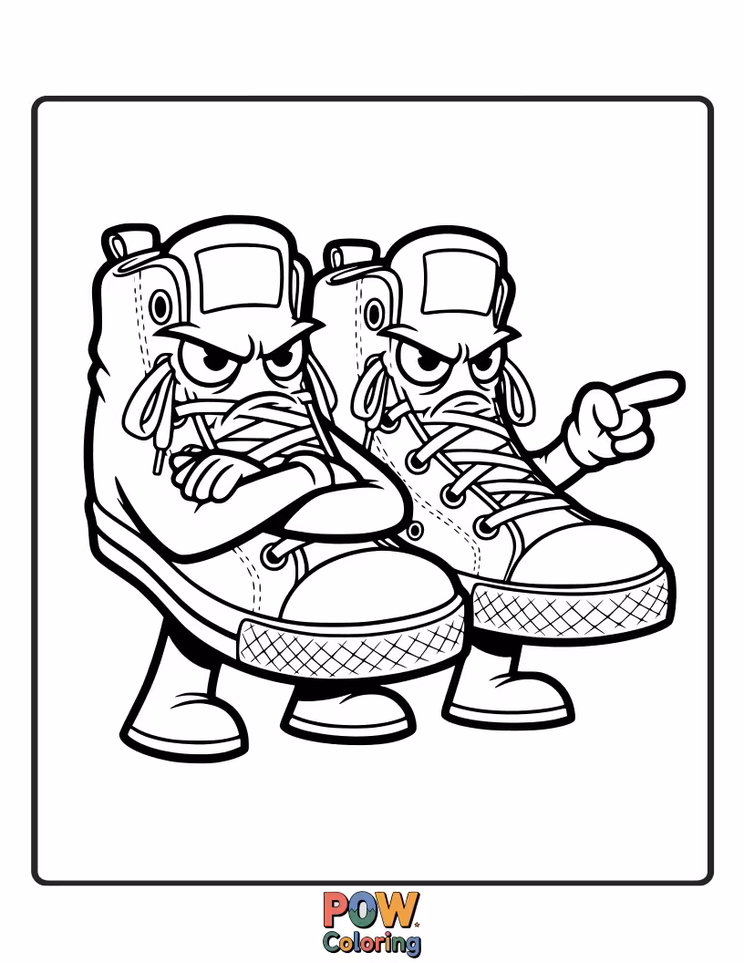 Free coloring page of The sneakers were grumpy with a little grit between them.