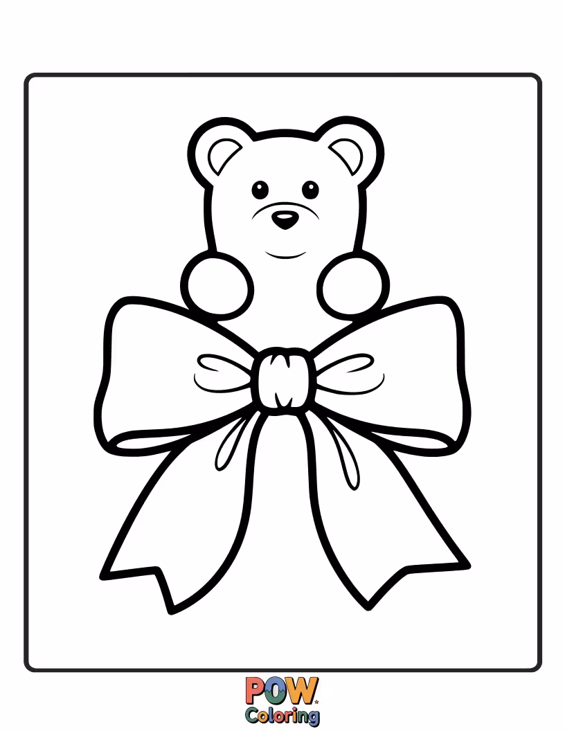 Free coloring page of A fun and colorful bow made entirely of stacked, translucent gummy bears, offering a chewy and delightful design.