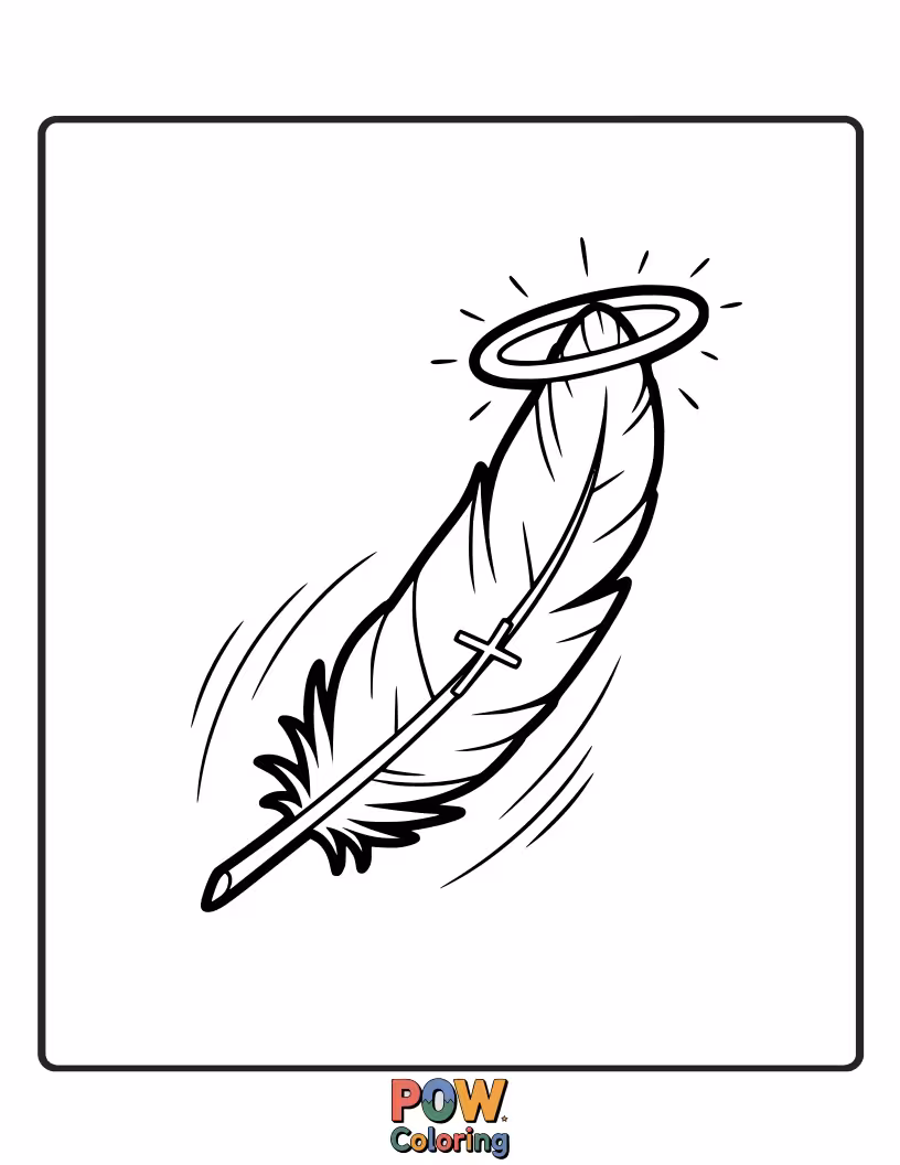 Free coloring page of Jesus is trying to catch a ridiculously large, brightly colored feather that’s floating down from the sky.
