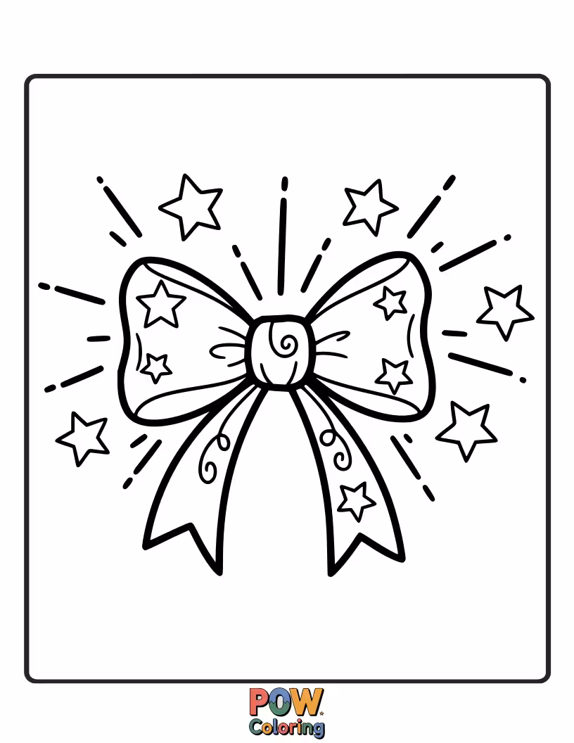 Free coloring page of A shimmering bow crafted from enchanted glitter and stars, exuding a sense of wonder and fairy tale magic.