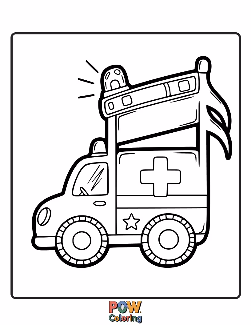 Free coloring page of An ambulance shaped like musical notes, playing a cheerful tune as it speeds along.