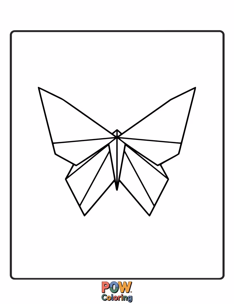 Free coloring page of A delicate butterfly with crisp origami-folded wings, showcasing beautiful papercraft in a garden setting. Artful!