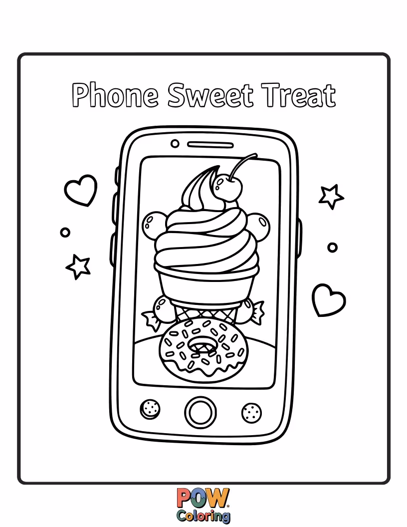 Free coloring page of A delightful phone shaped like a cupcake with frosting and sprinkles, ready for a delicious and colorful creation.
