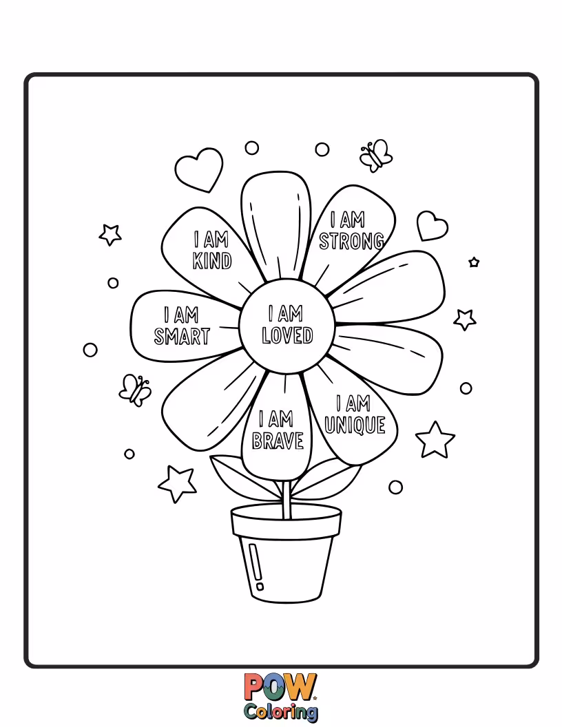 Free coloring page of A vibrant flower unfurling its petals, representing growth and self-love. Color to cultivate inner beauty and strength.