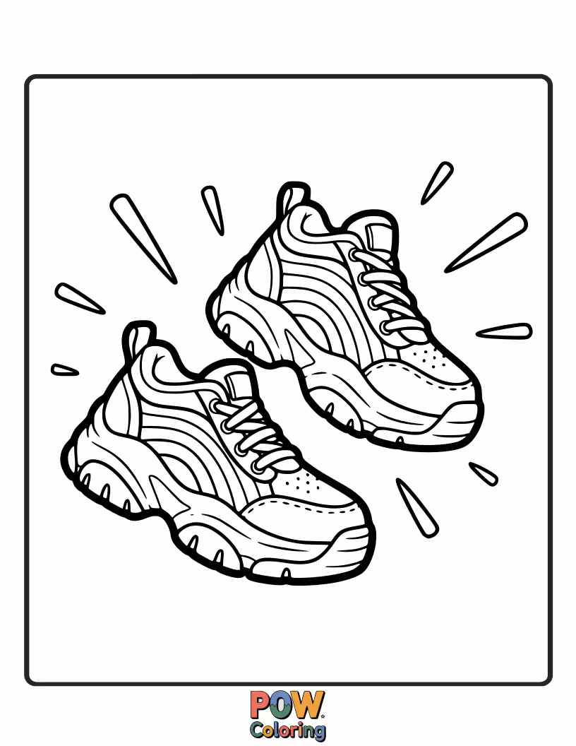 Free coloring page of The sneakers is having a rainbow designs on them and it glows with a shine.