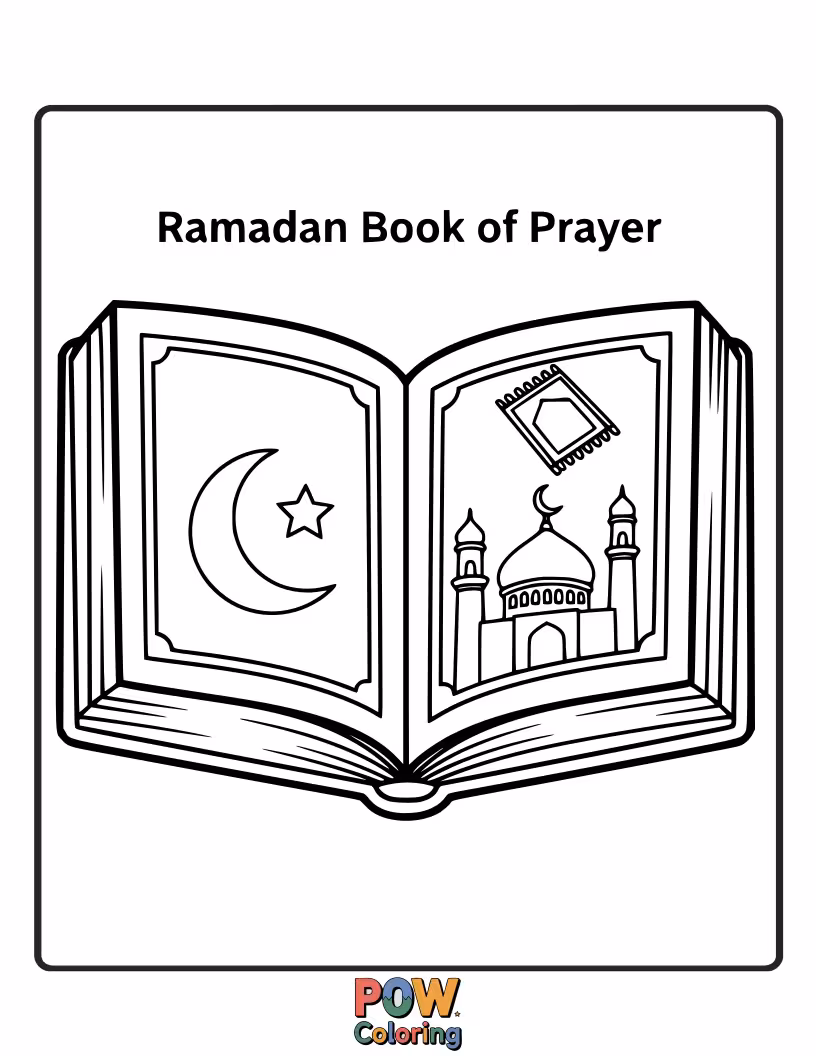 Free coloring page of An open book with beautiful Islamic patterns, representing the spiritual aspect of Ramadan.