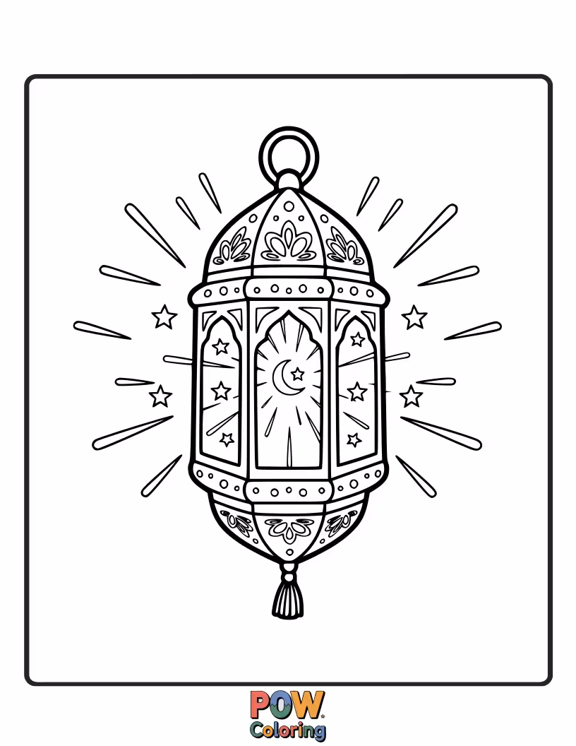 Free coloring page of A collection of intricately designed Ramadan lanterns emitting a warm, inviting glow.