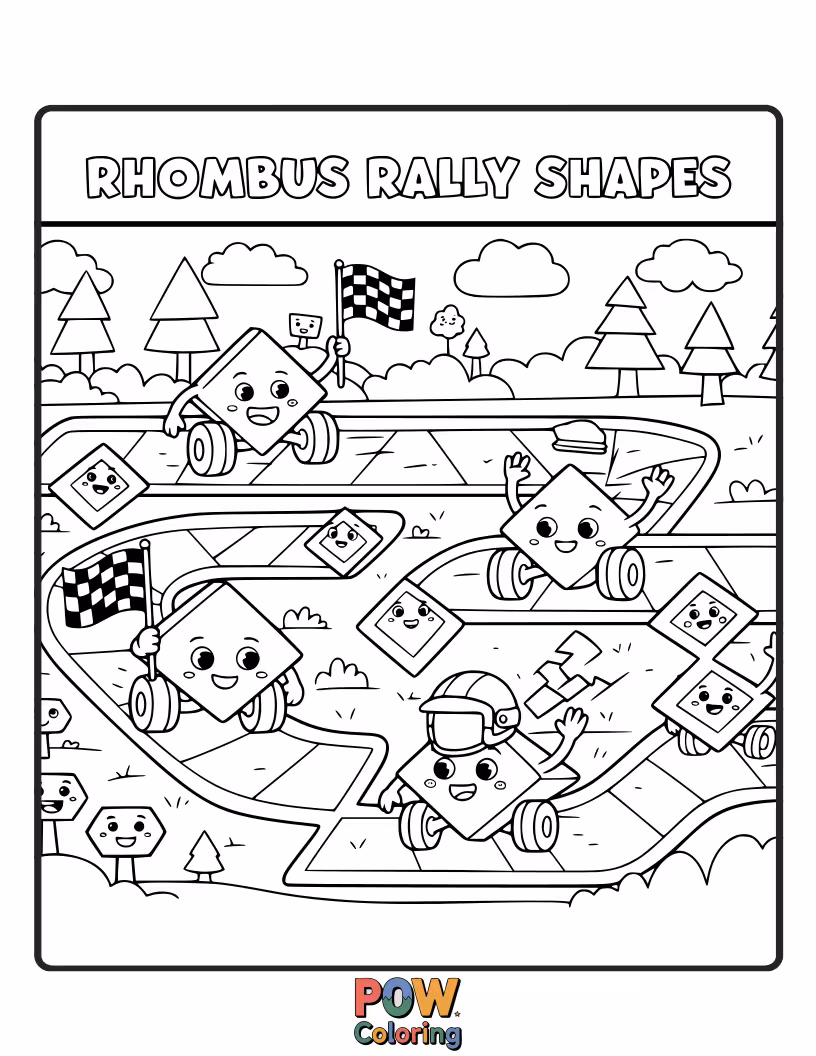 Free coloring page of A fun race track designed with rhombuses, perfect for coloring sharp angles and symmetrical diamond forms.