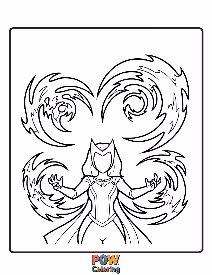 Free coloring page of A more abstract representation of Wanda's reality-bending powers, with swirling colors and distorted shapes.
