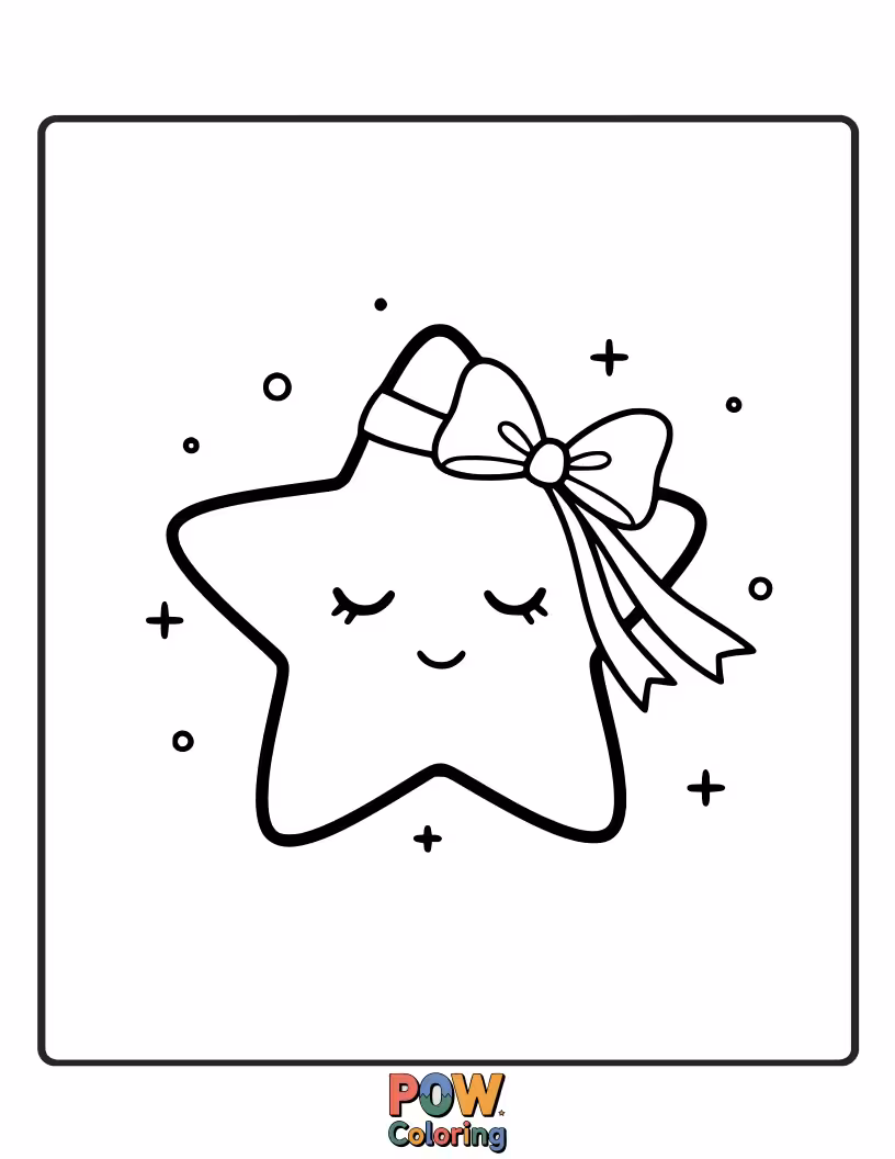 Free coloring page of A gentle bow shaped like a crescent moon, cradling a sleepy, twinkling star, perfect for bedtime coloring fun.