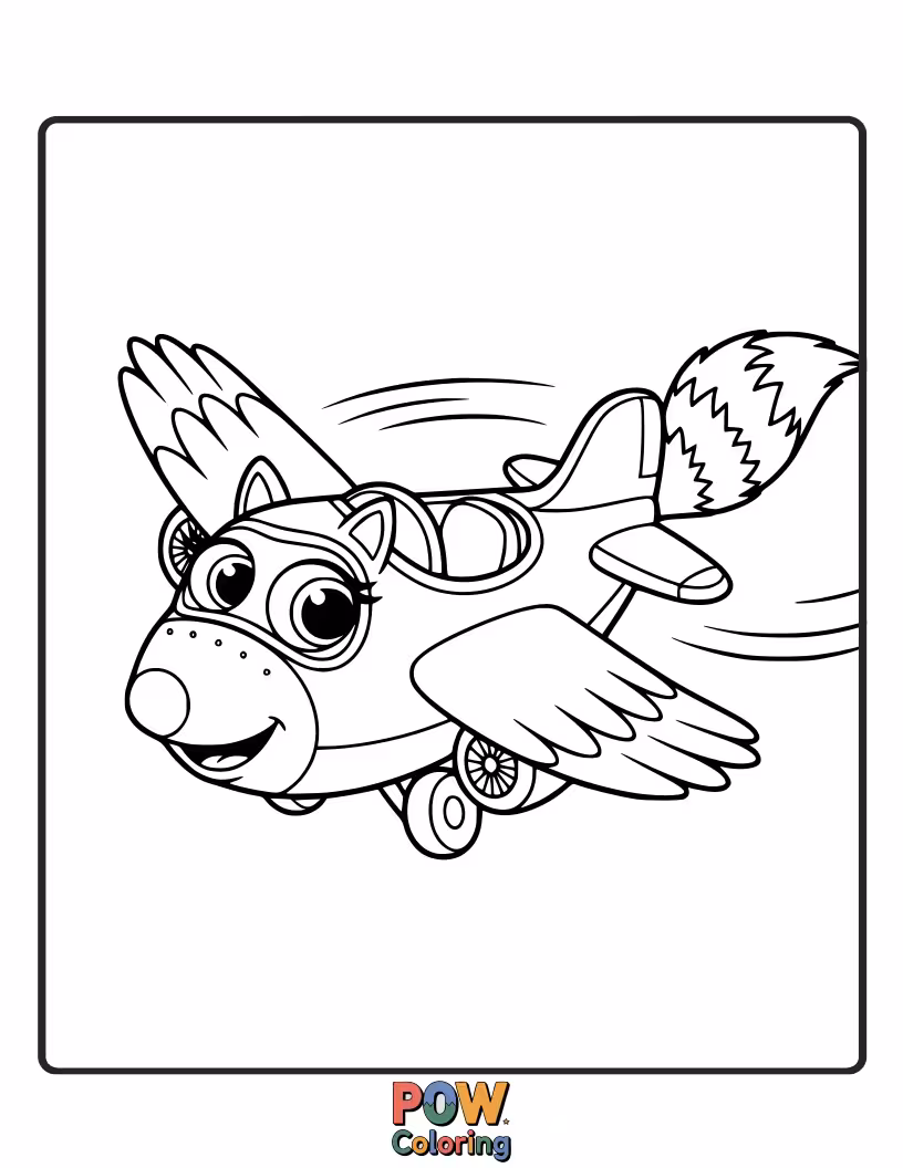 Free coloring page of An airplane with animal faces on its windows, ready for a chatty and fun-filled flight with its passengers.