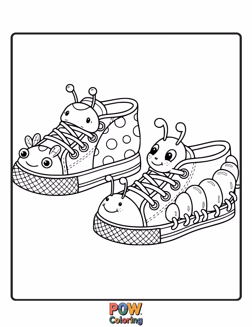 Free coloring page of Cute little creatures were created in the sneakers to make it unique.