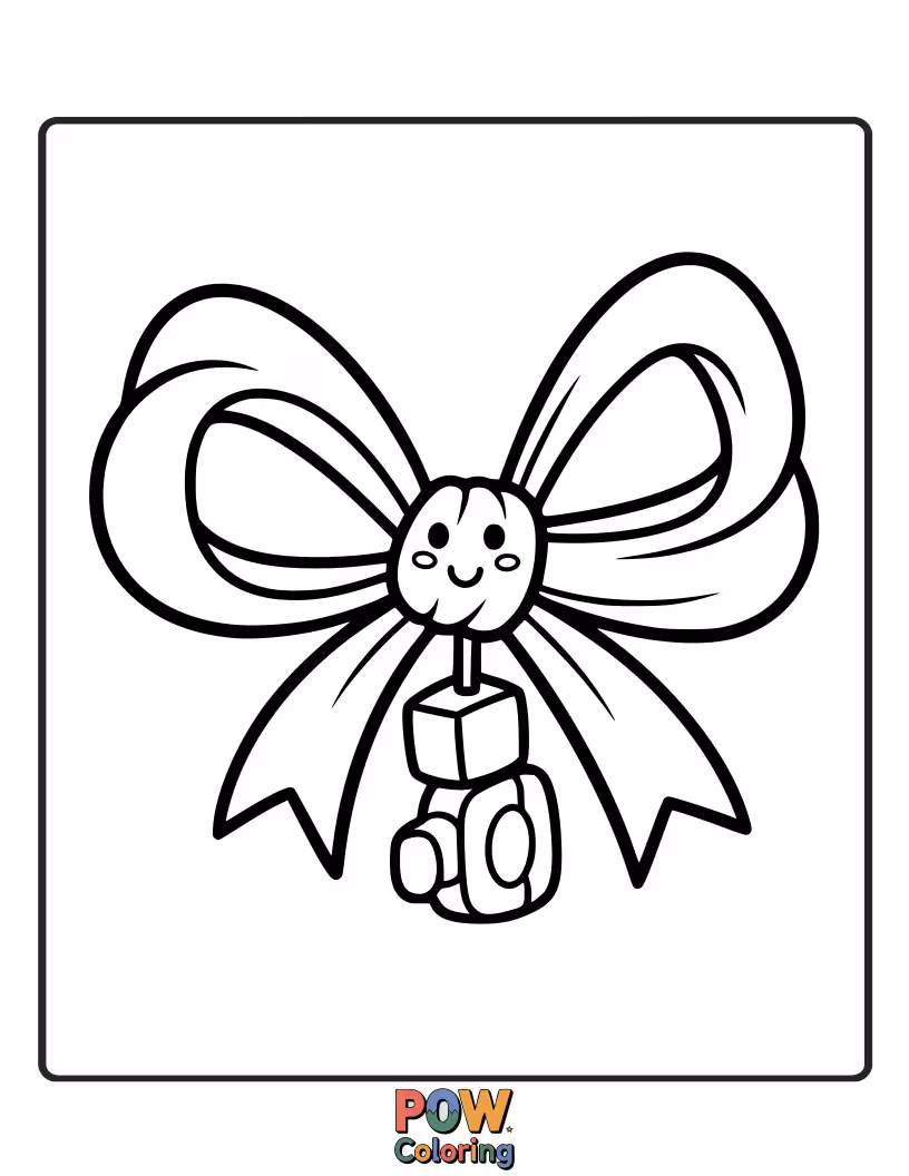Free coloring page of A playful bow featuring miniature building blocks, tiny teddy bears, and other beloved toys for imaginative play.