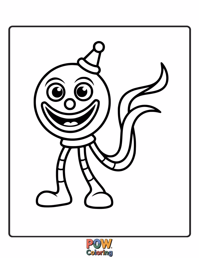 Free coloring page of A playful clown with a giant, swirling balloon, ready for coloring.