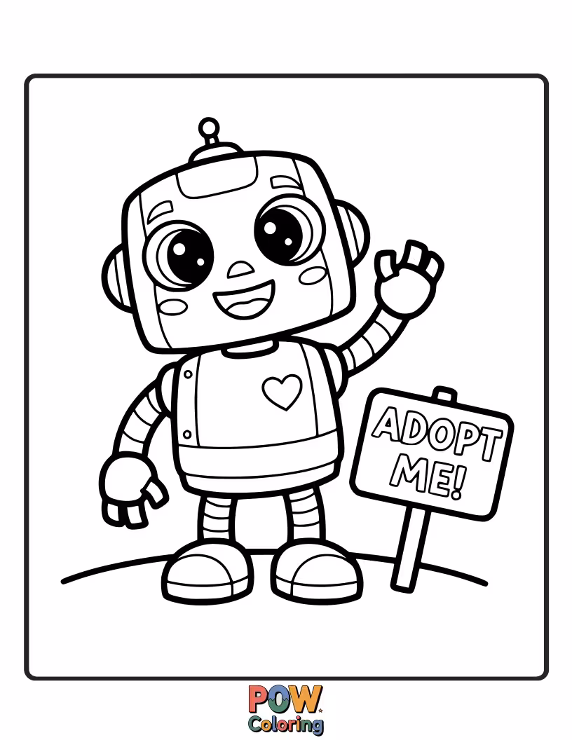 Free coloring page of A friendly robot with big, curious eyes and antennae, holding a bouquet of gears. A fun, futuristic coloring adventure.