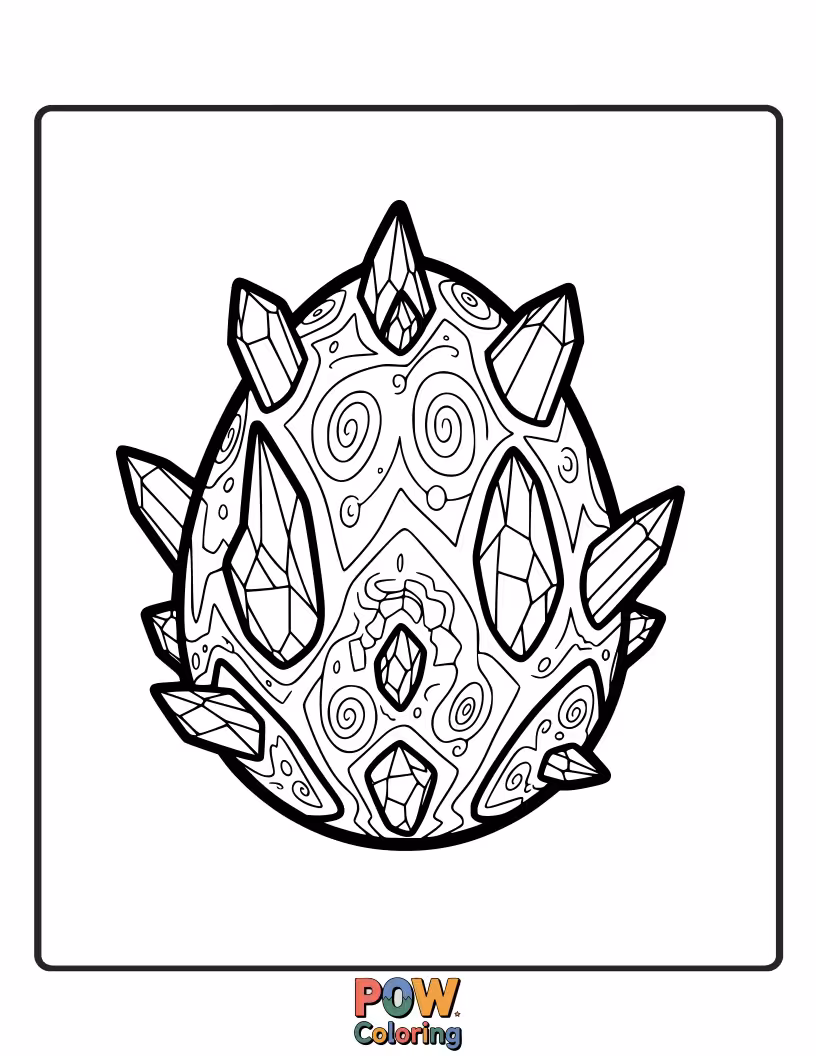 Free coloring page of A dragon egg made of beautiful, intricate arcane crystals.