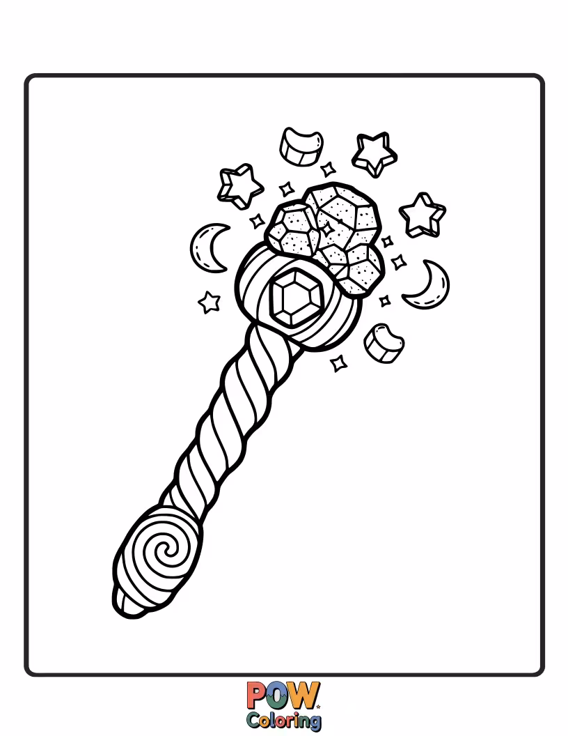 Free coloring page of Delicious-looking candy bars shaped like magical wands.