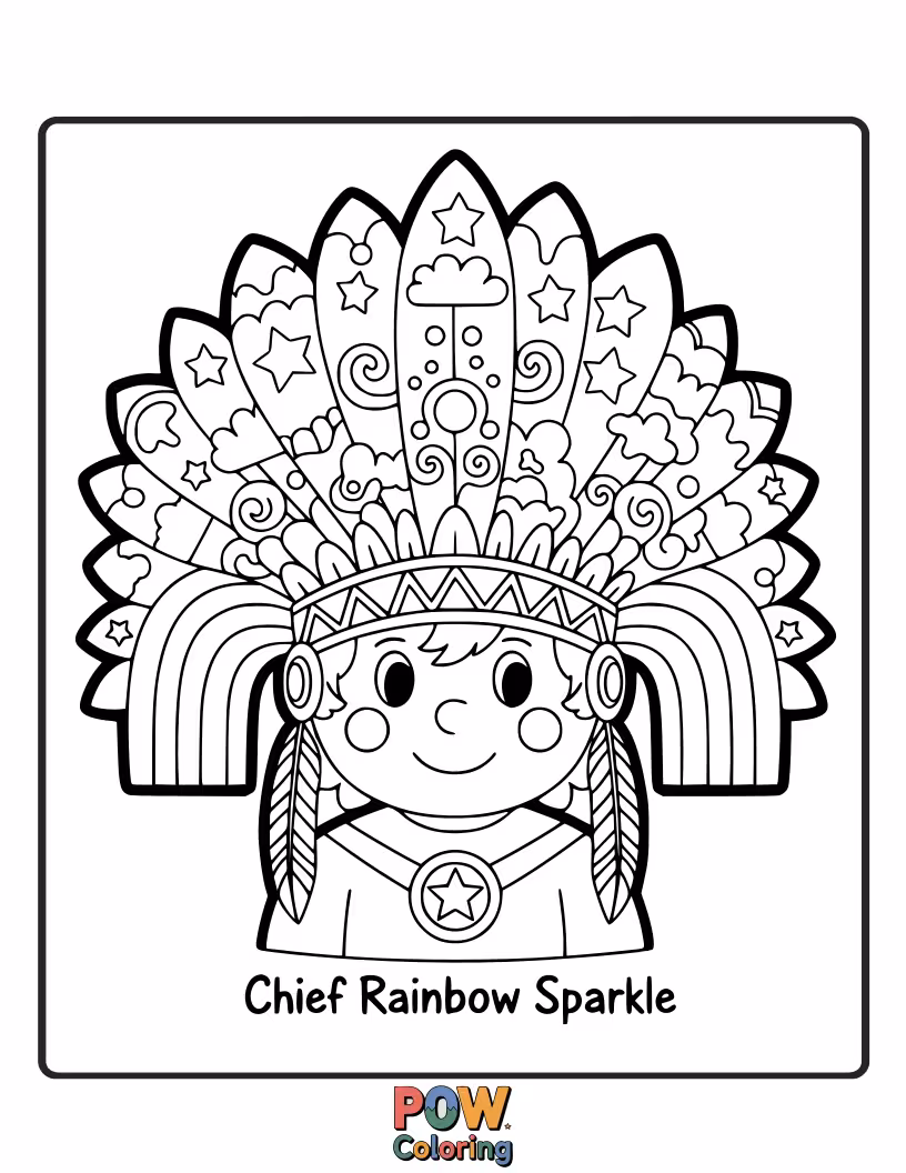 Free coloring page of A fluffy cloud chief sprinkles magical rainbow glitter, creating vibrant patterns.