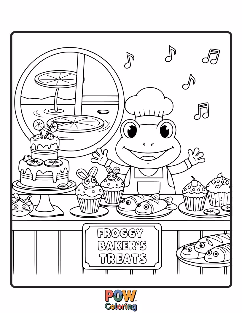 Free coloring page of With gears and wires, this clever frog is building a wacky invention. Bring this unique contraption to life with color!