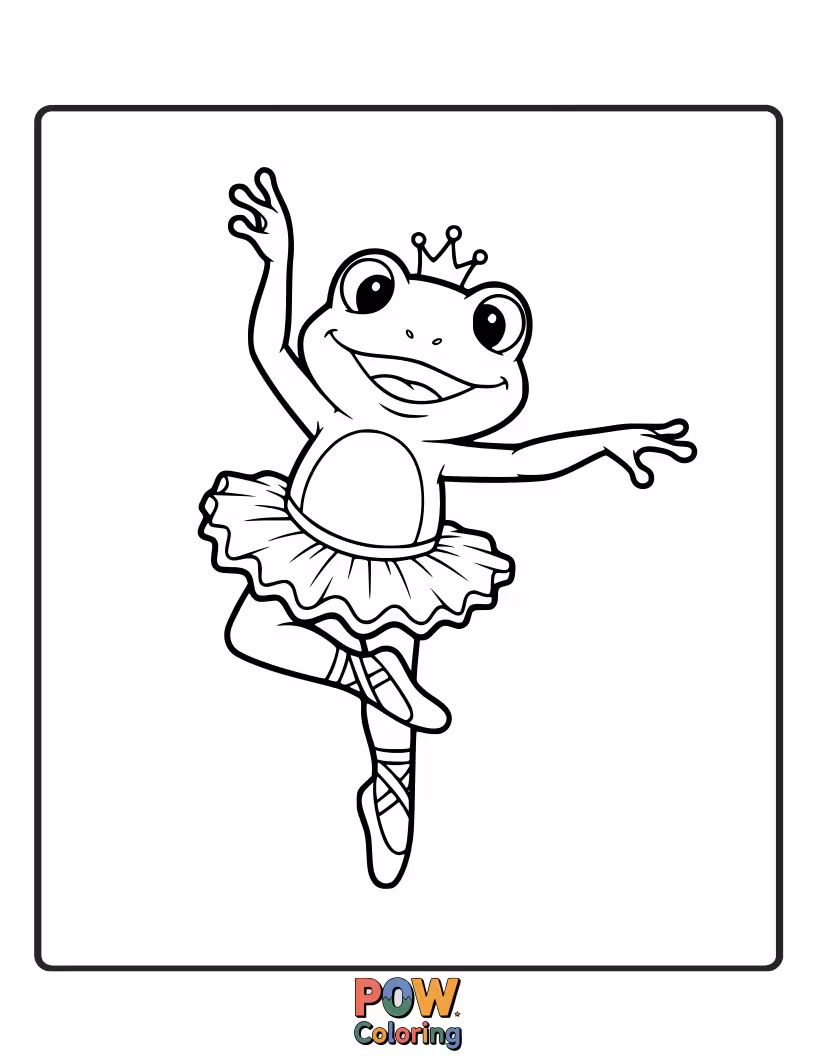 Free coloring page of Graceful and elegant, this frog is striking a ballet pose on a lily pad. Pirouette into coloring this delicate performer!