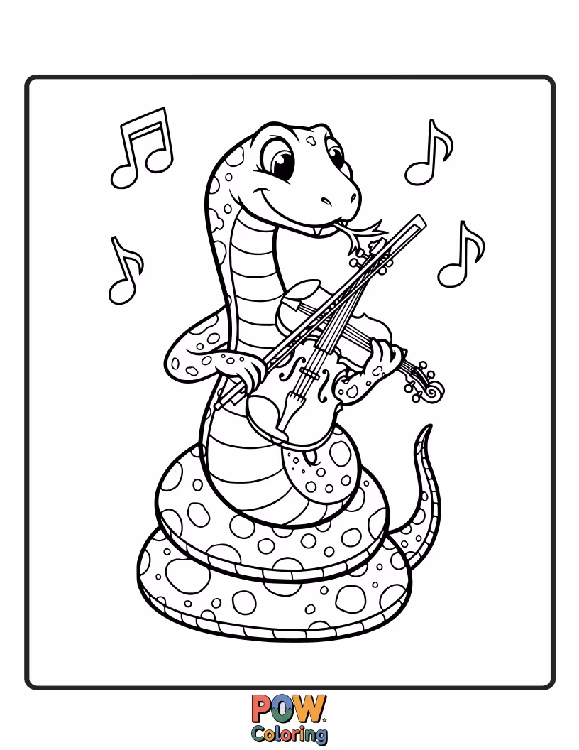Free coloring page of A graceful snake serenading with a violin, creating beautiful, flowing music.