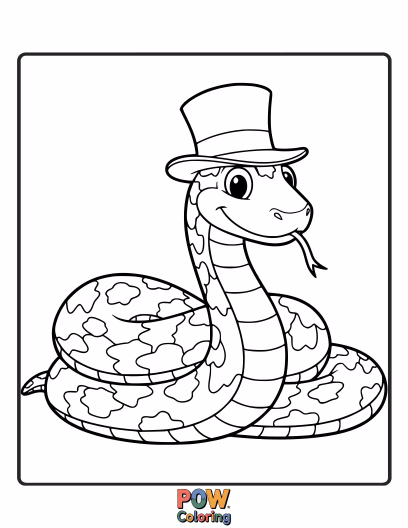 Free coloring page of A stylish serpent sporting a fashionable hat, ready for a day out.