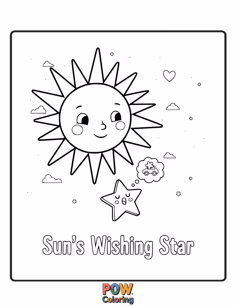 Free coloring page of This sun is shining so brightly , it looks like a wishing star. Make a wish while you color!
