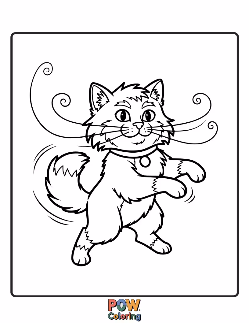 Free coloring page of A playful warrior cat with its whiskers playfully twitching, looking curious and ready for fun. Engaging expression.