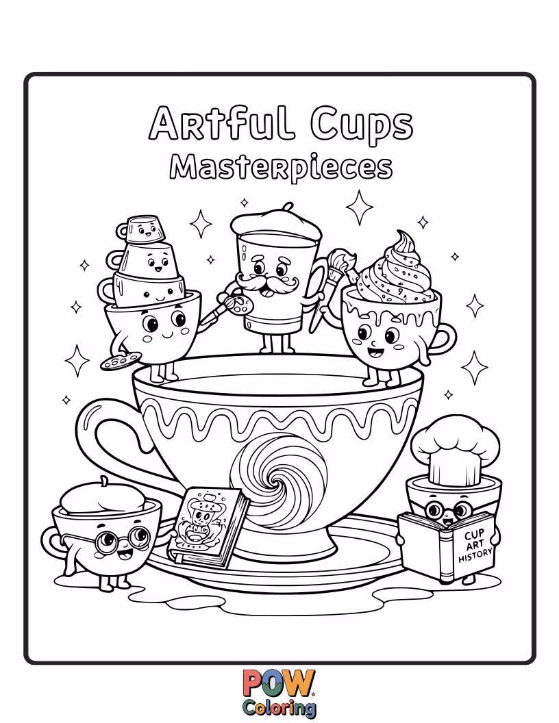 Free coloring page of Cups adorned with intricate patterns and artistic designs, inviting you to create your own colorful masterpieces.