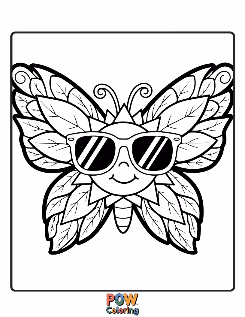 Free coloring page of Elegant sunglasses with delicate butterfly wings, a graceful and artistic design.