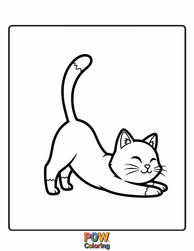 Free coloring page of A flexible cat in a serene pose, stretching gracefully amidst yoga mats and calming incense.