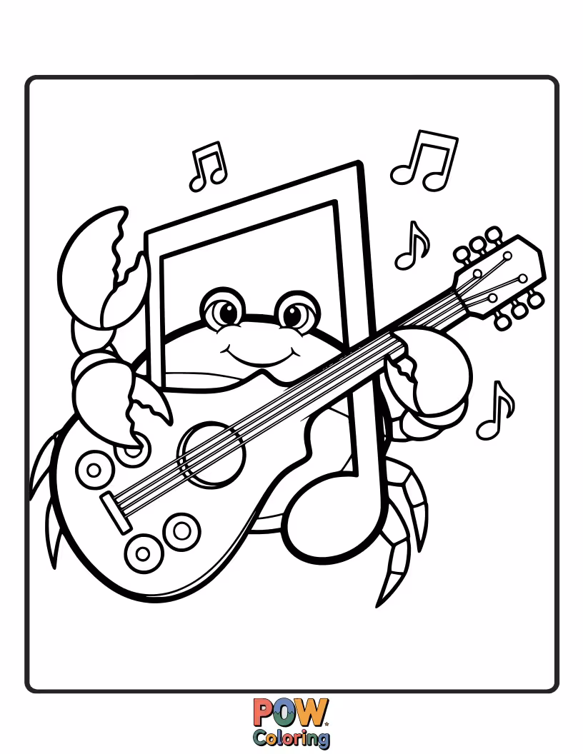 Free coloring page of A musical crab playing a tiny seashell instrument, filling the ocean with sweet melodies.