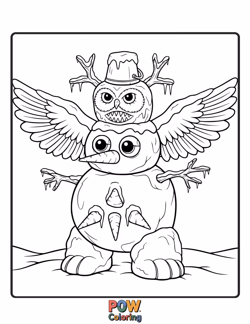 Free coloring page of A fantastical creature born from a mix of snow elements and imagination, like a snow-whale or snow-dragon.