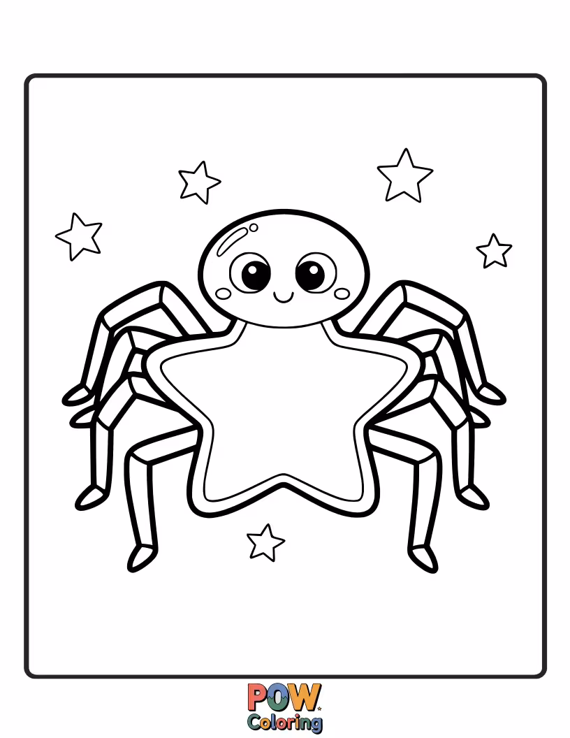 Free coloring page of A starry spider design, with celestial patterns and a moon-like body. Great for adventurous and cosmic color palettes.