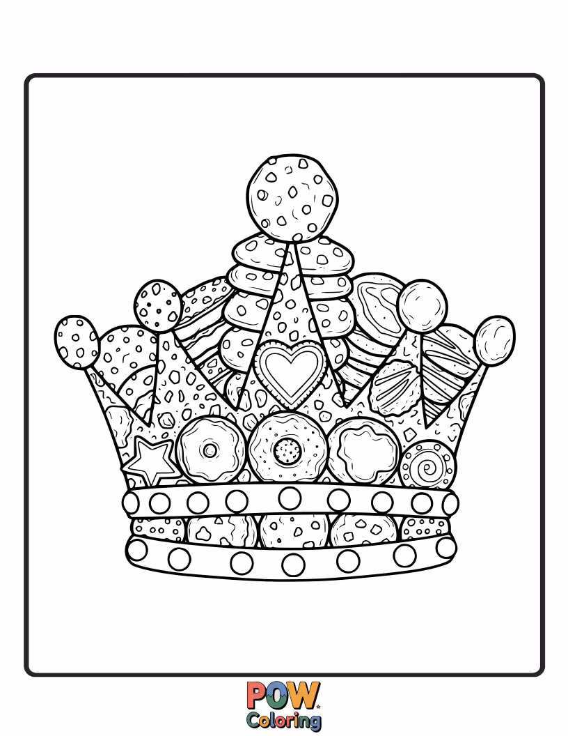 Free coloring page of A sweet and tempting hat shaped like a crown, made entirely of delicious cookies. Yummy!
