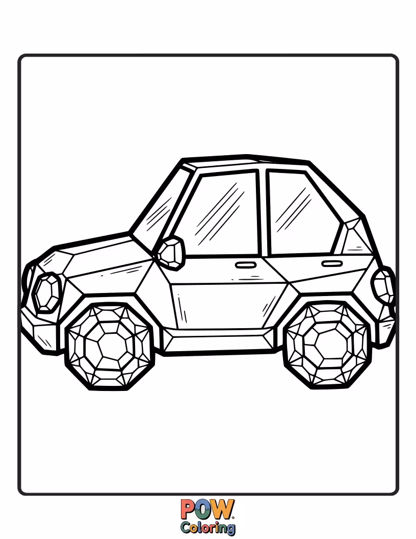 Free coloring page of A car crafted from shimmering crystals, reflecting dazzling light and ready to sparkle on the page.